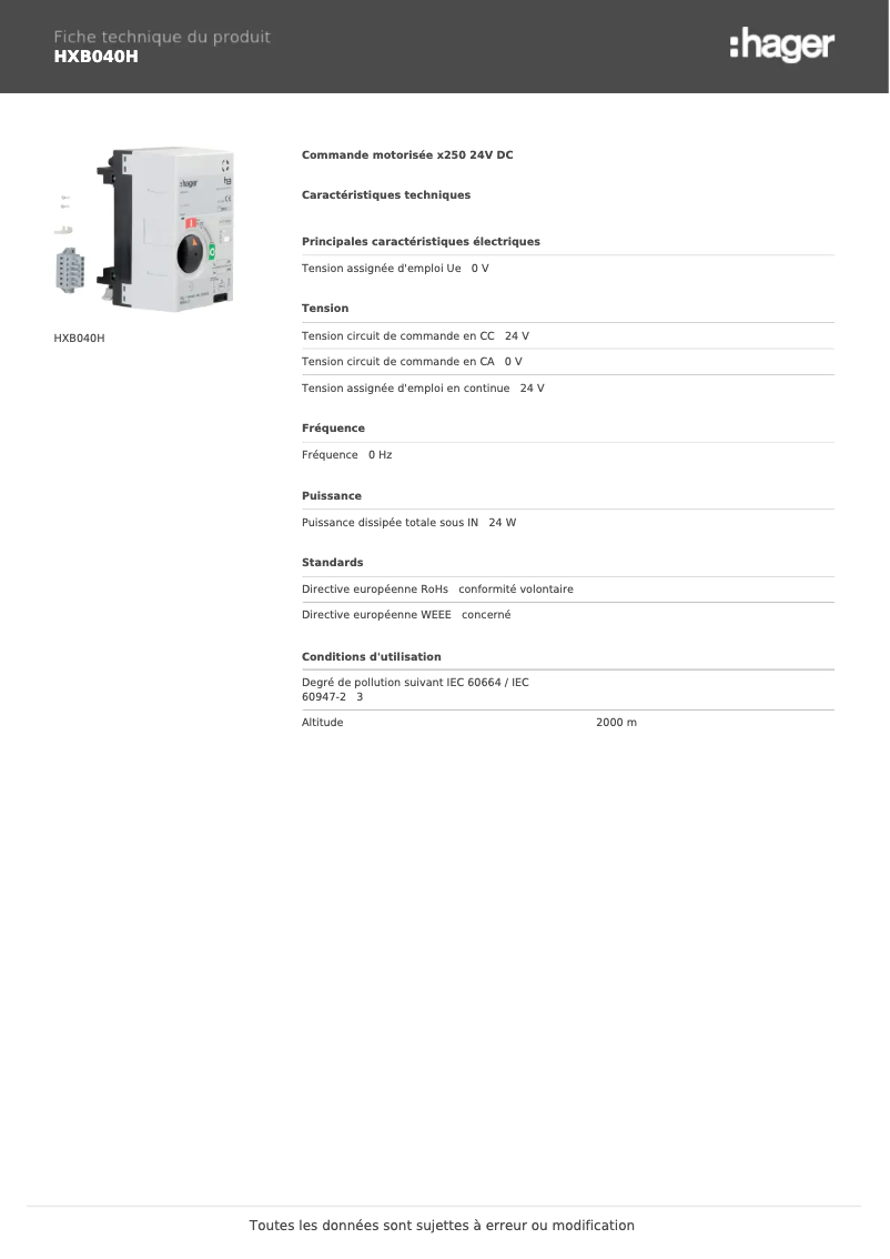 Image de la première page du manuel de l'appareil HXB040H