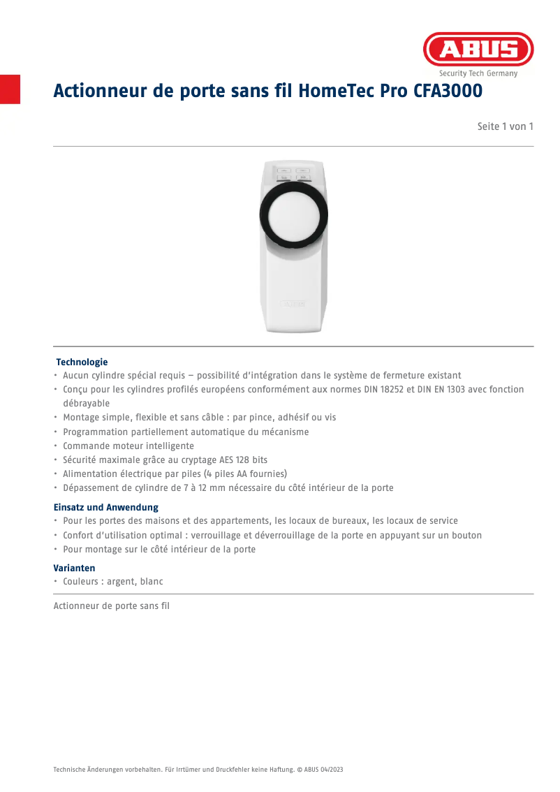 Image de la première page du manuel de l'appareil CFA3000