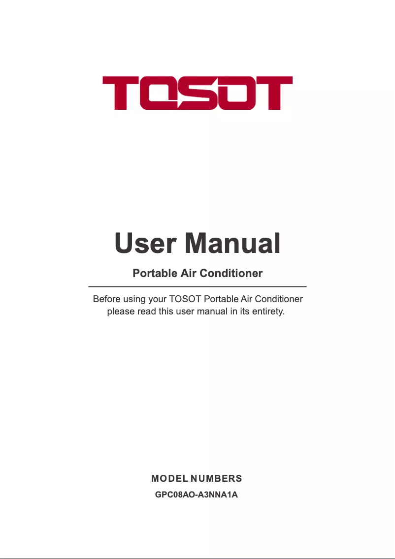 Page n°1 - Manuel utilisateur TOSOT GPC08AO-A3NNA1A