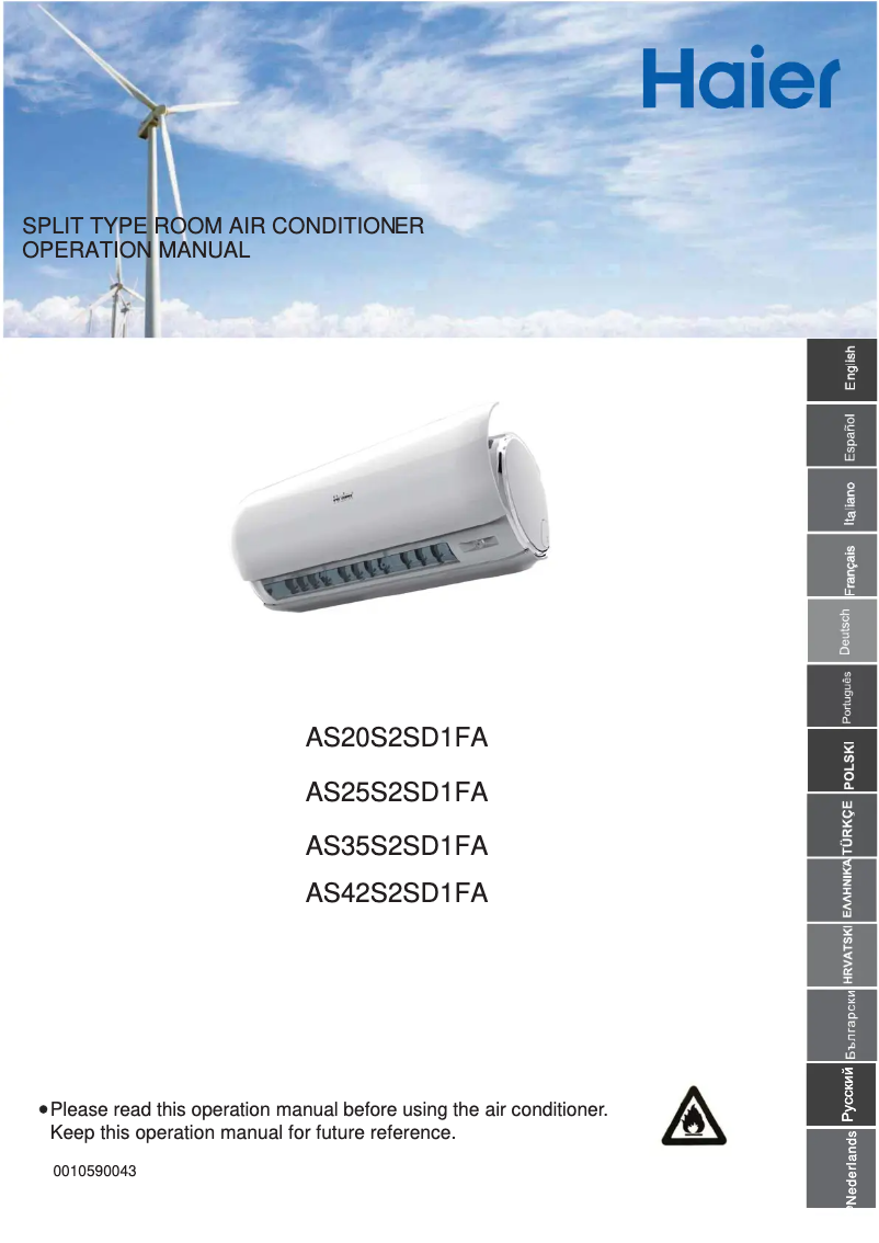 Page 1 de la notice Manuel utilisateur Haier AS35S2SD1FA