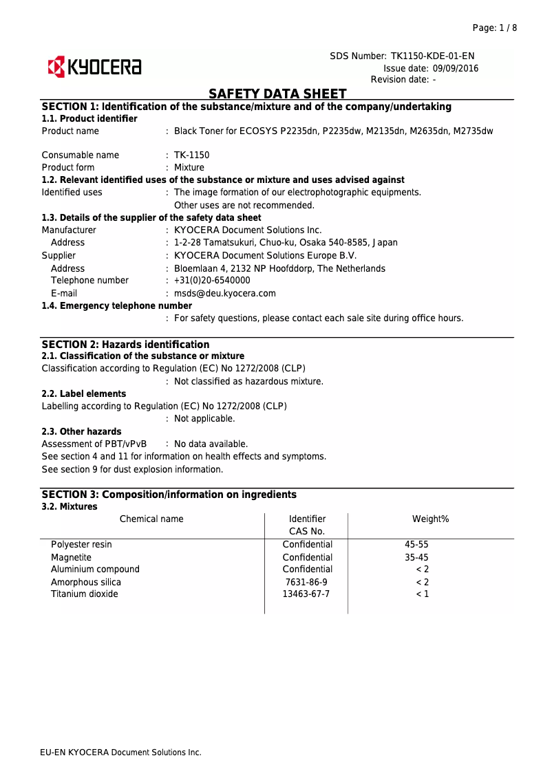 Page n°1 - Instructions de sécurité Kyocera ECOSYS M2135dn