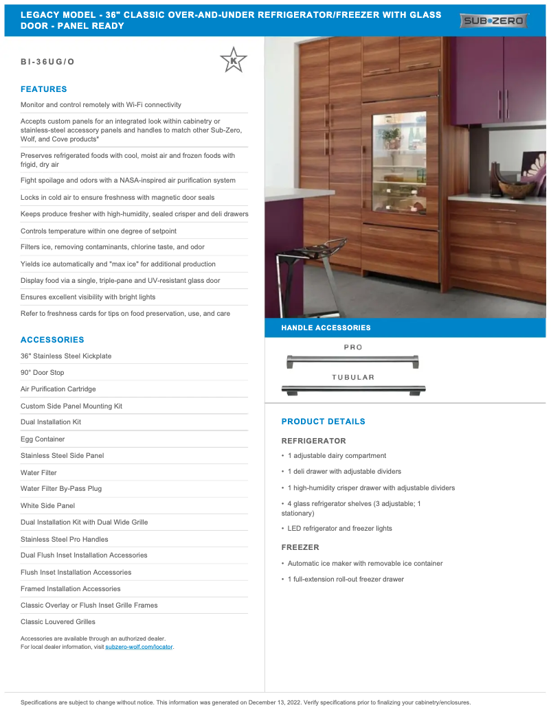 Page 1 de la notice Manuel utilisateur Sub-Zero BI-36UO