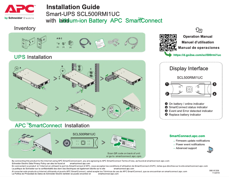 Page 1 de la notice Manuel utilisateur APC Smart-UPS SCL500RMI1UC