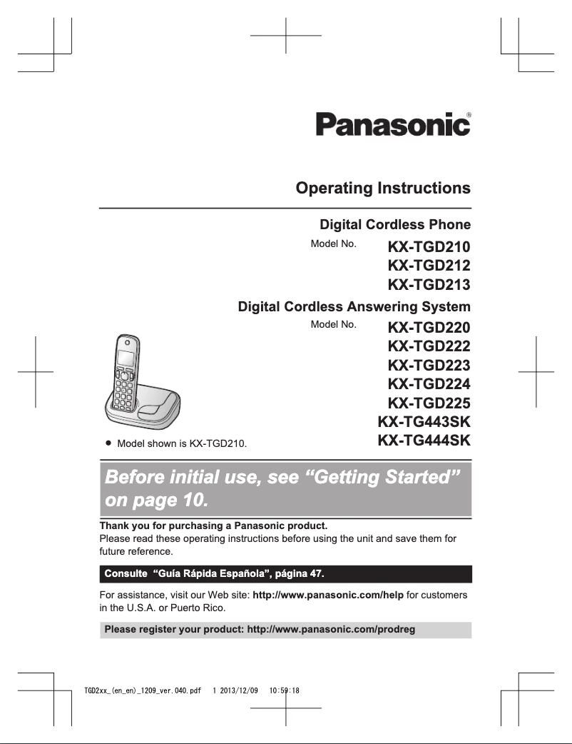 Page n°1 - Manuel utilisateur Panasonic KX-TG443