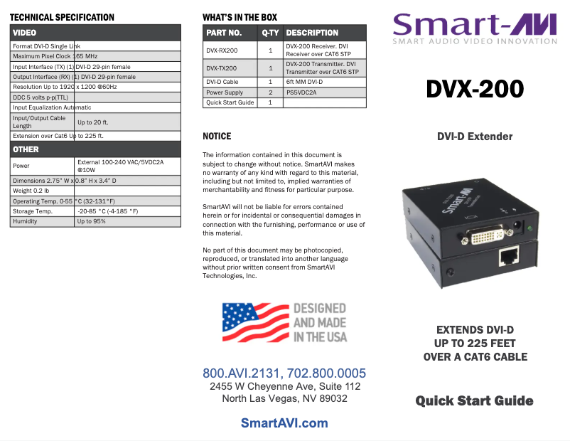 Page n°1 - Manuel utilisateur Smart-AVI DVX-200