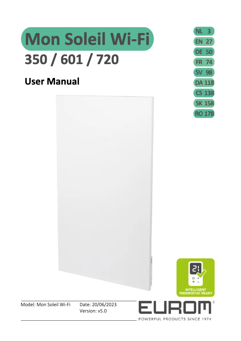 Page n°1 - Manuel utilisateur Eurom Mon Soleil 720 WiFi