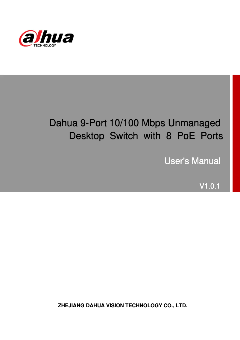 Page 1 de la notice Manuel utilisateur Dahua Technology PFS3009-8ET-96