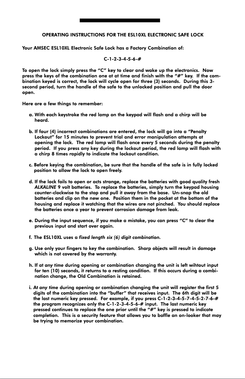 Page 1 de la notice Manuel utilisateur AMSEC ESL10XL