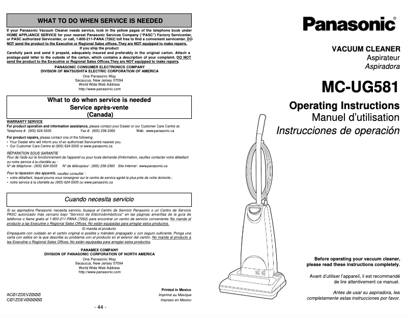Page 1 de la notice Manuel utilisateur Panasonic MC-UG581