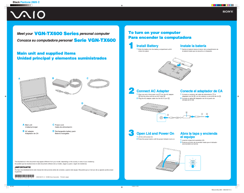 Página 1 del manual Guía de instalación Sony Vaio VGN-TX651P