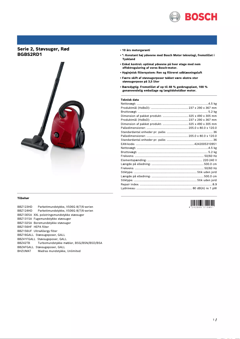 Página 1 del manual Folleto Bosch BGBS2RD1