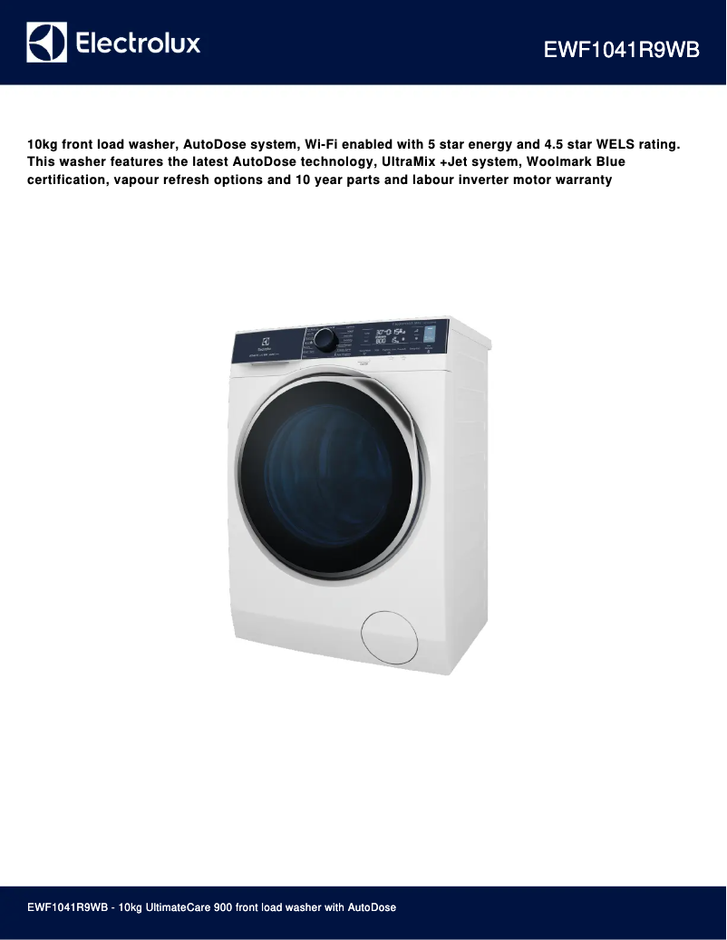 Page 1 de la notice Fiche technique Electrolux EWF1041R9WB