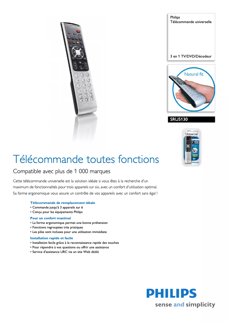 Page 1 of the manual Technical Sheet Philips SRU5130