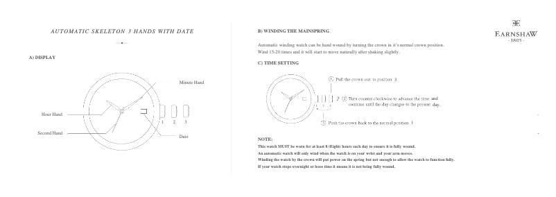 Page n°1 - Manuel utilisateur Earnshaw Vancouver Skeleton Automatic ES-8075-02