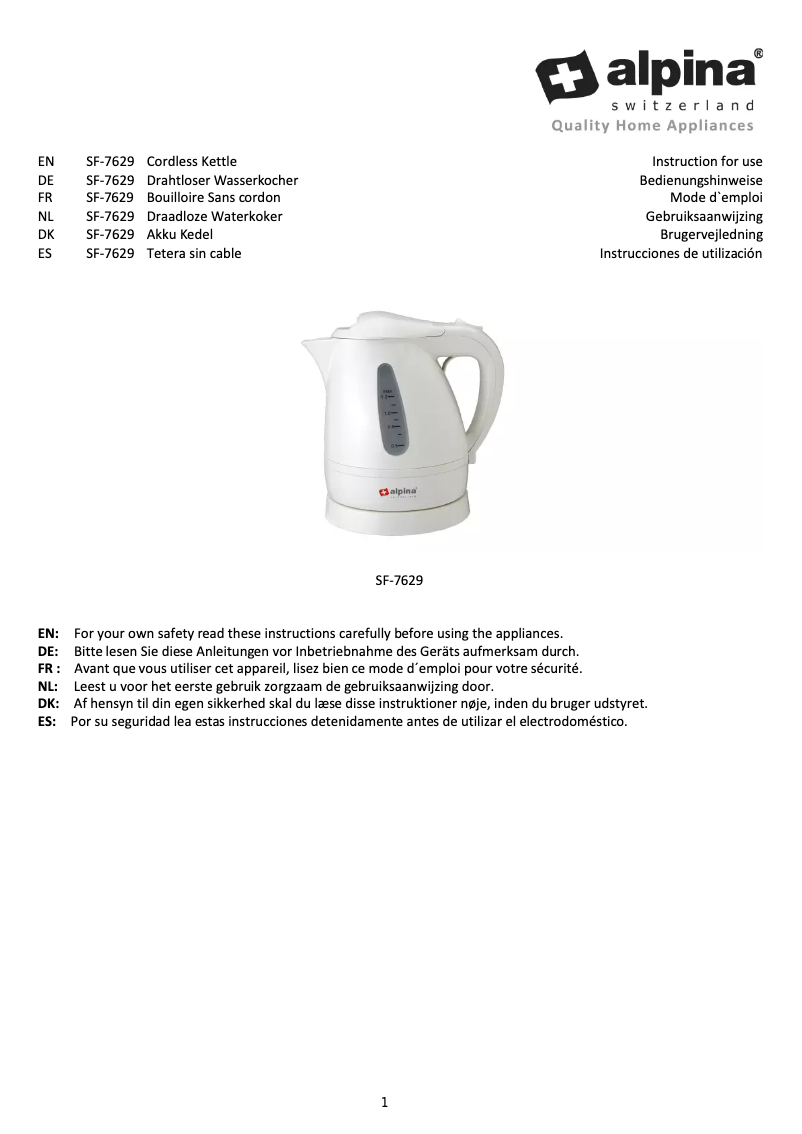 Page n°1 - Manuel utilisateur Alpina SF-7629