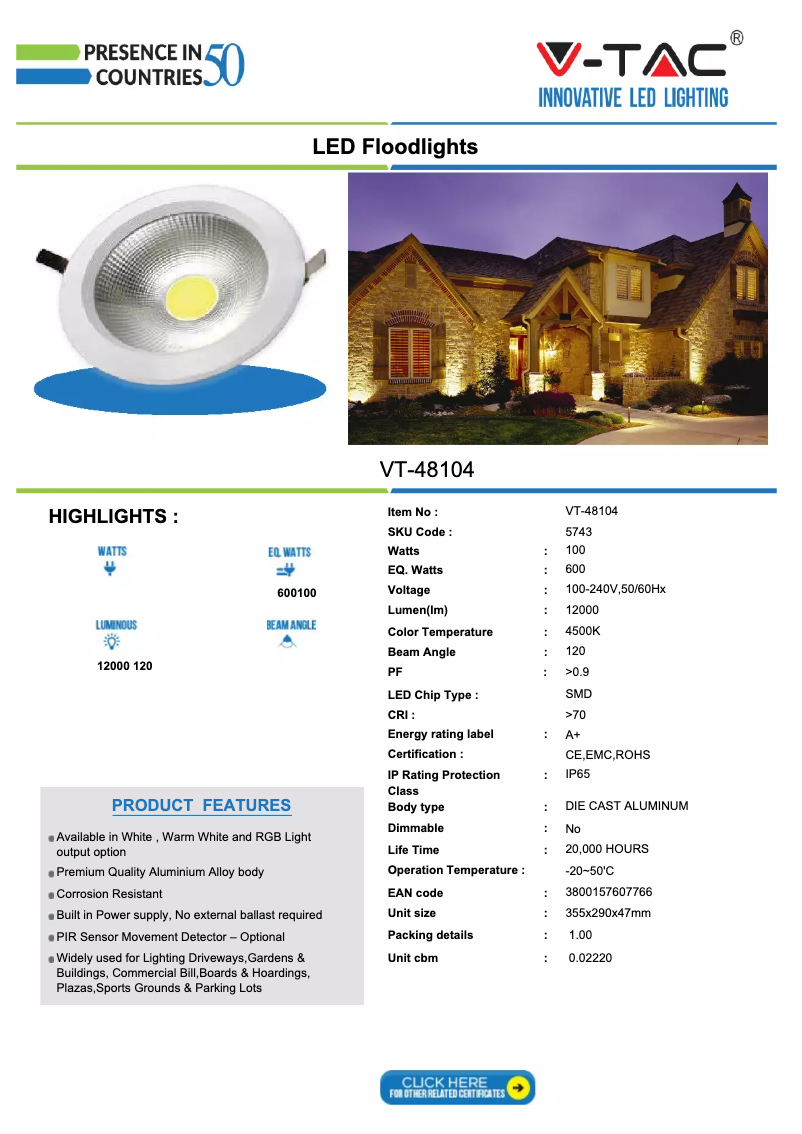 Page n°1 - Manuel utilisateur V-TAC VT-48104
