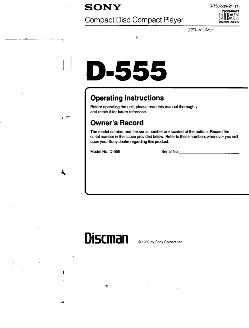 Page 1 de la notice Manuel utilisateur Sony Discman D-555