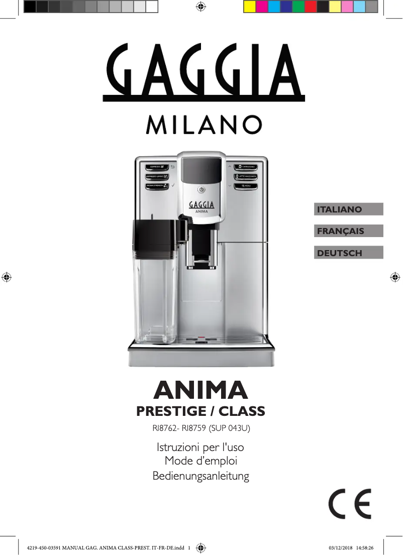 Page n°1 - Manuel utilisateur Gaggia Anima Class