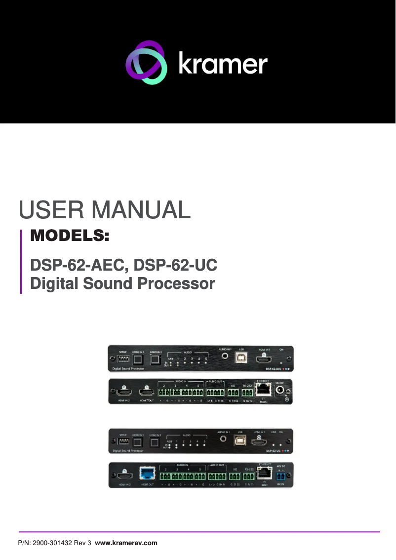 Page 1 de la notice Manuel utilisateur Kramer DSP-62-AEC