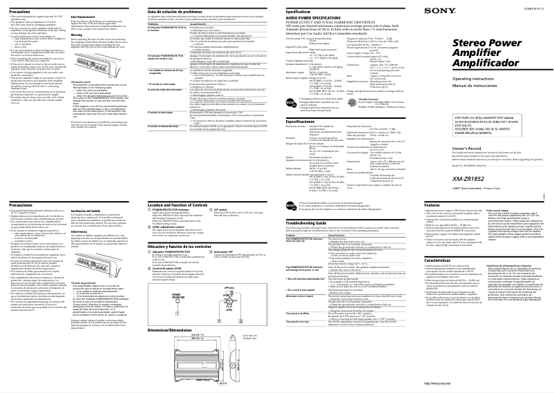 Página 1 del manual Manual de usuario Sony XM-ZR1852