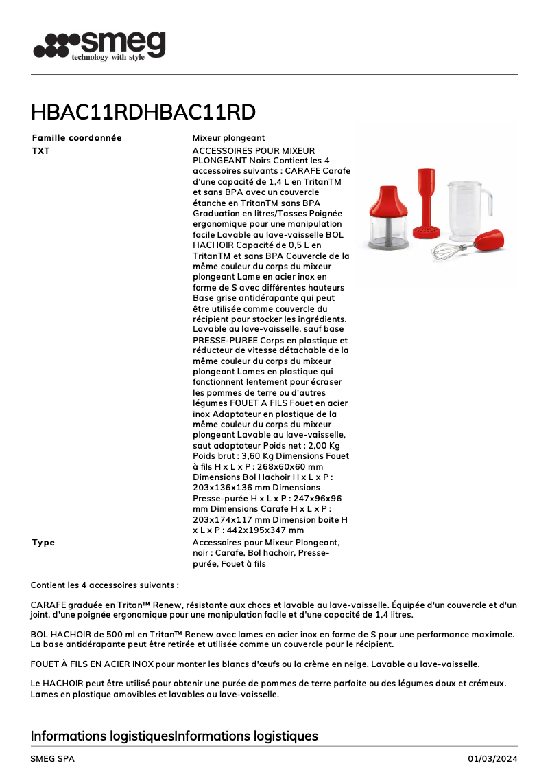 Page n°1 - Fiche technique Smeg HBAC11