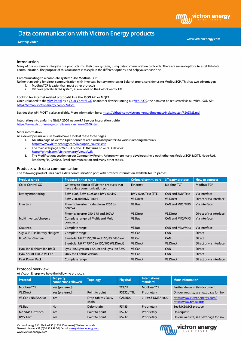 Page 1 de la notice Fiche technique Victron Energy CANvu GX