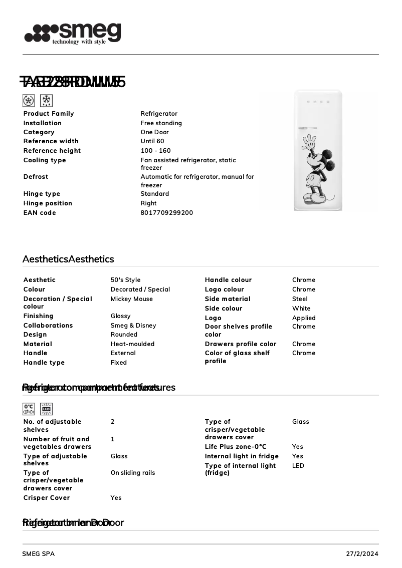 Page n°1 - Fiche technique Smeg FAB28RDMM5