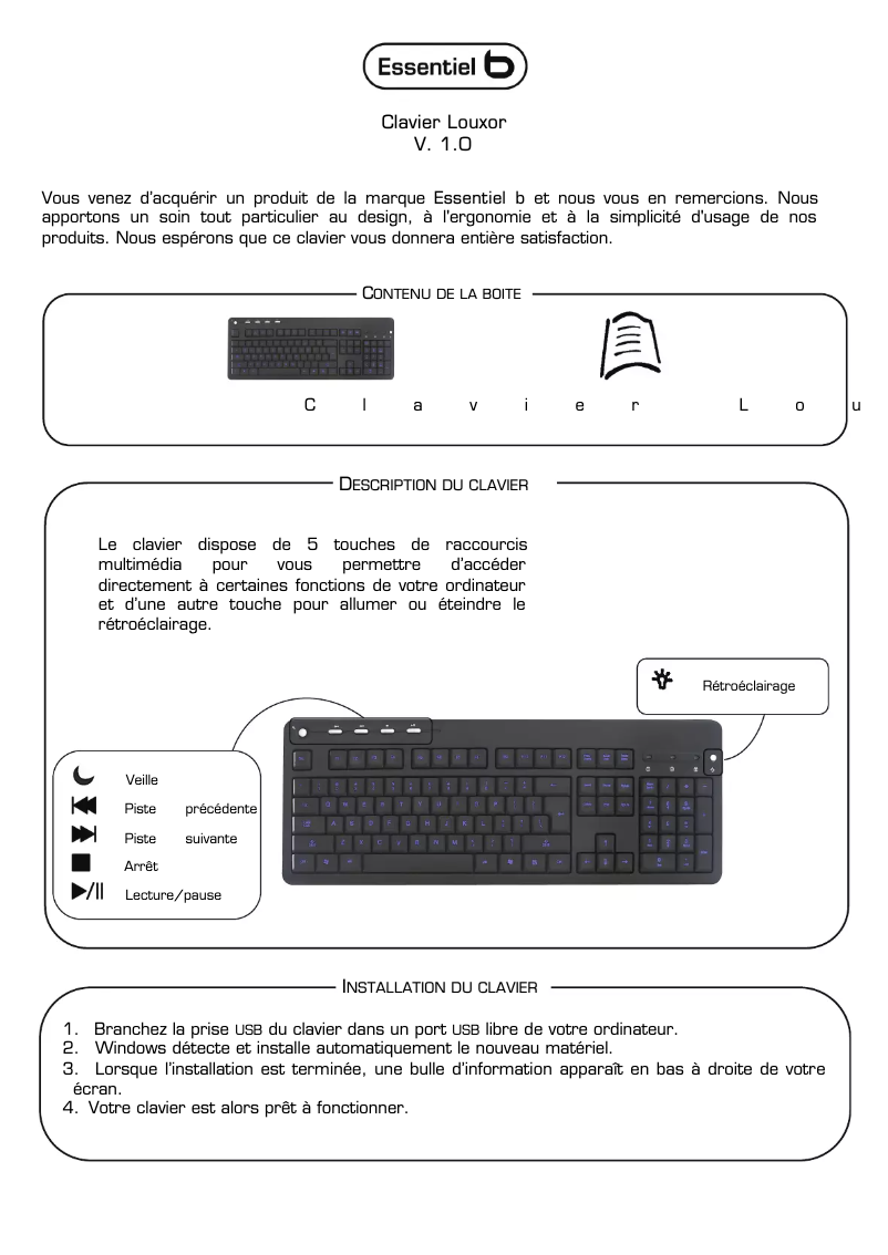 Page 1 de la notice Manuel utilisateur Essentiel B Louxor 2