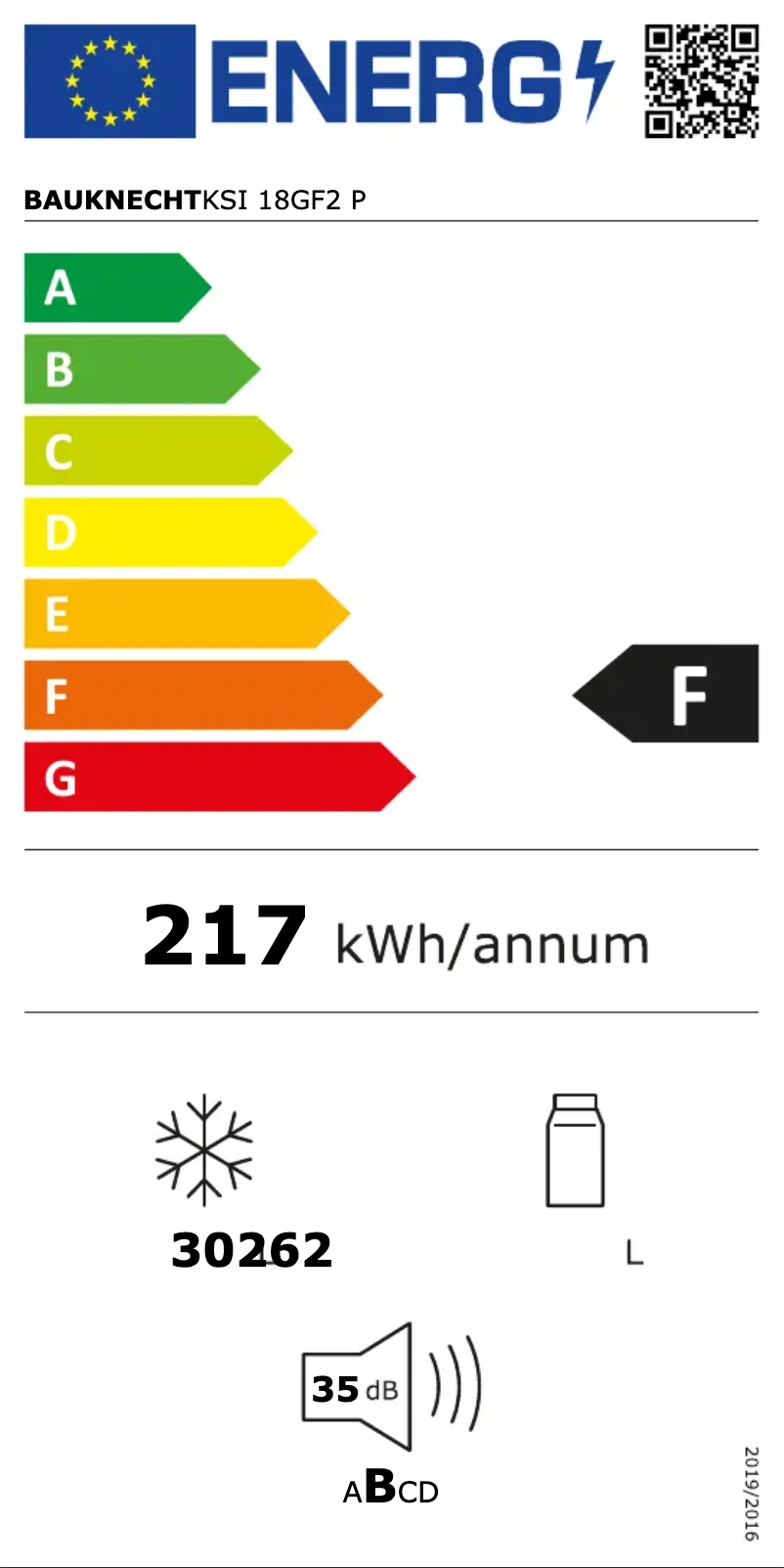 Page 1 of the manual Energy Label Bauknecht KSI 18GF2 P