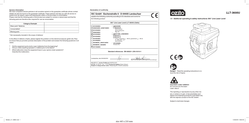 Image de la première page du manuel de l'appareil LLT-3600U