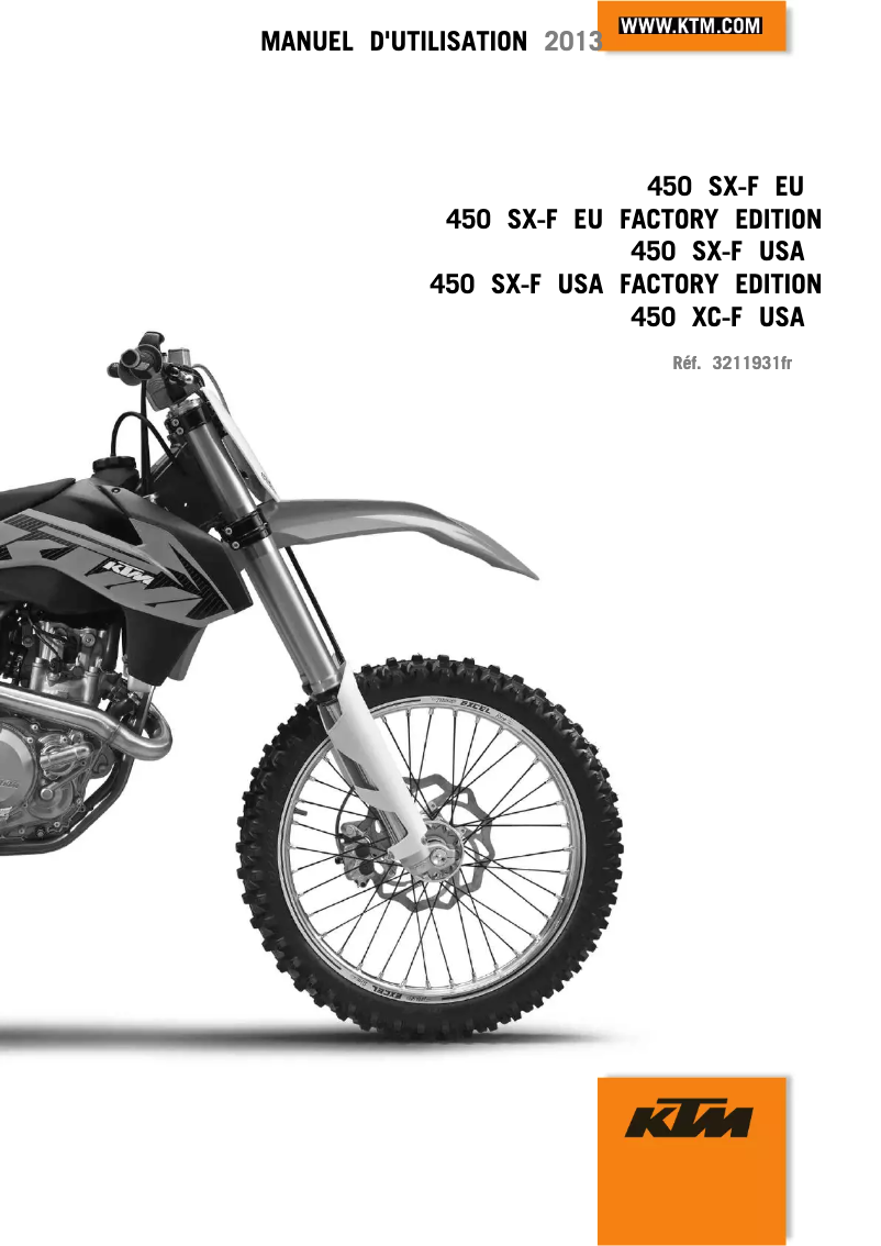 Image de la première page du manuel de l'appareil 450 SX-F (2013)
