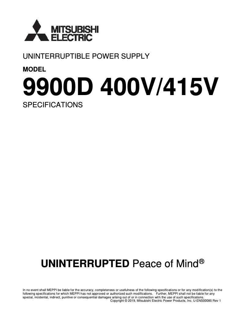 Page 1 de la notice Manuel utilisateur Mitsubishi 9900D