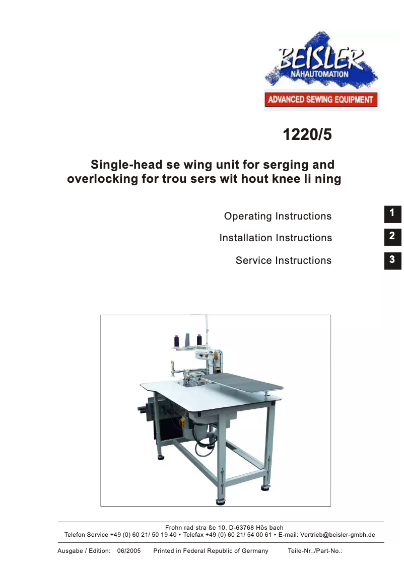 Page n°1 - Manuel utilisateur Dürkopp Adler Beisler 1220-5