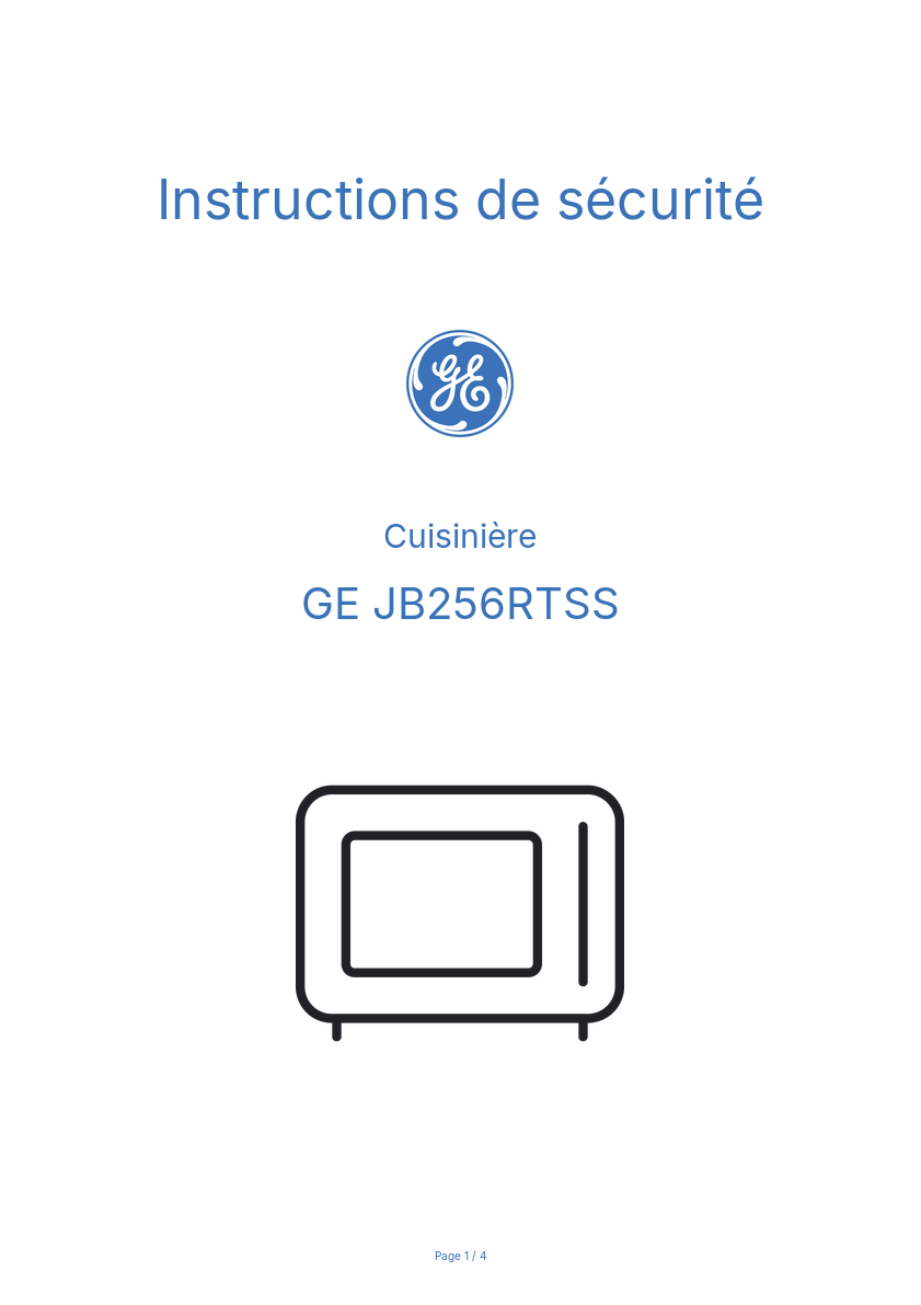 Page n°1 - Instructions de sécurité GE JB256RTSS