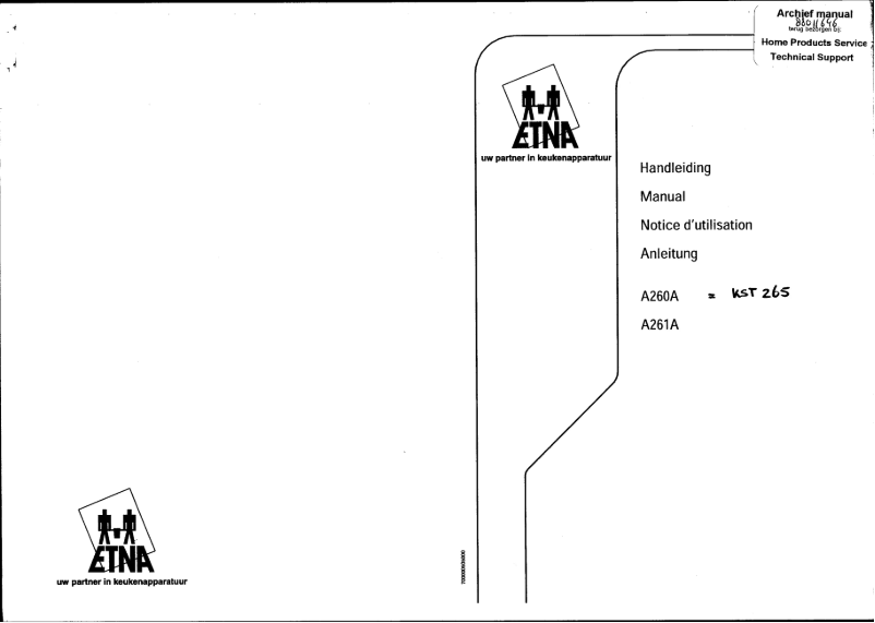 Page 1 de la notice Manuel utilisateur Etna A261