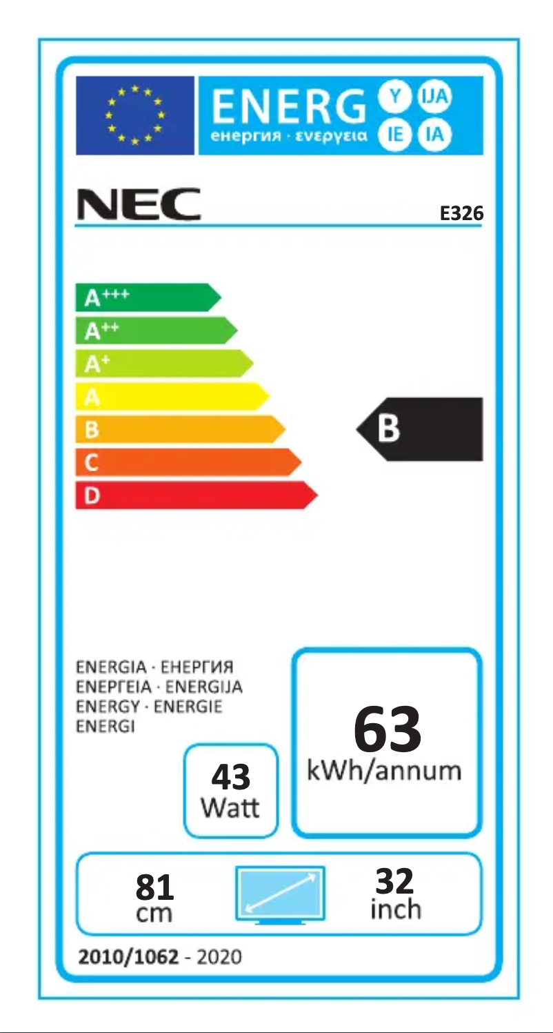 Page 1 de la notice Label énergétique NEC MultiSync E326