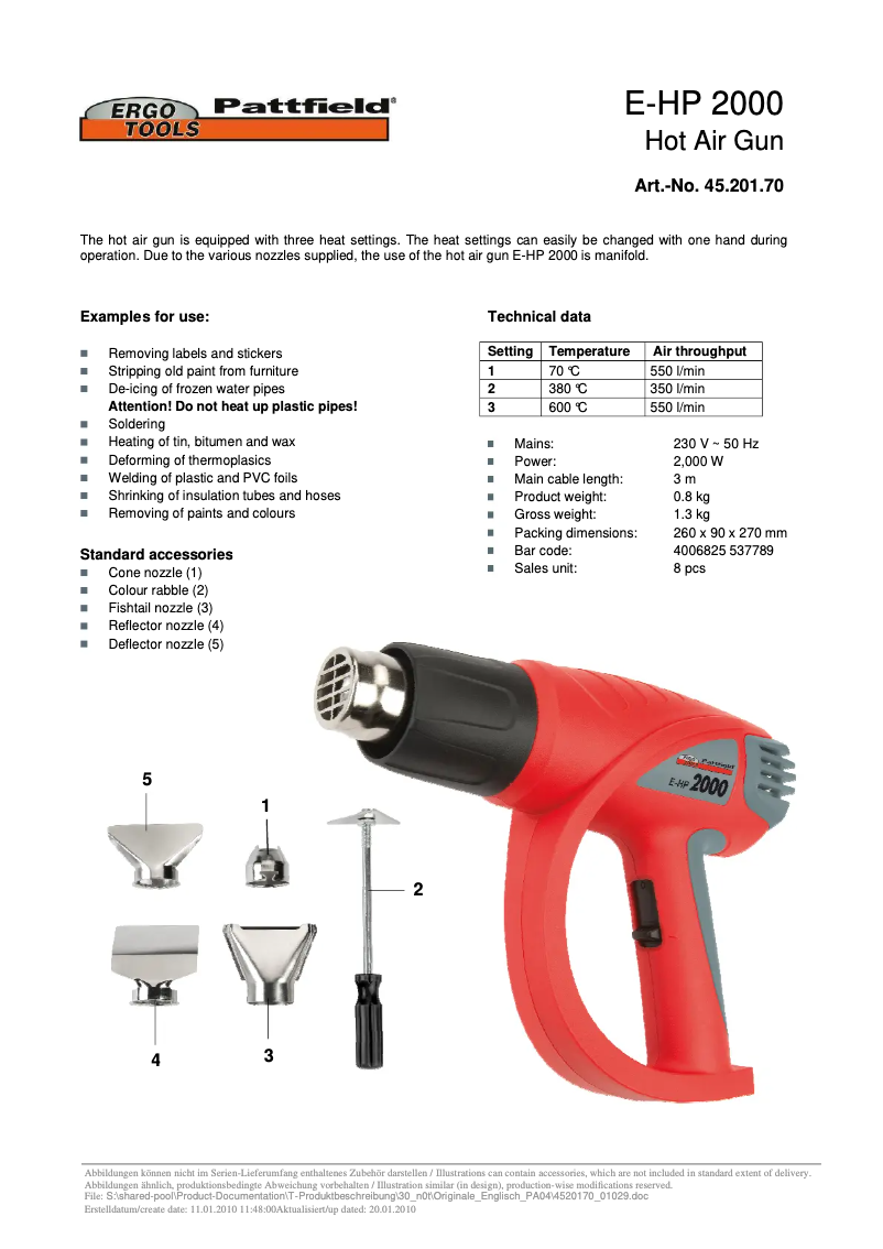 Image de la première page du manuel de l'appareil E-HP 2000