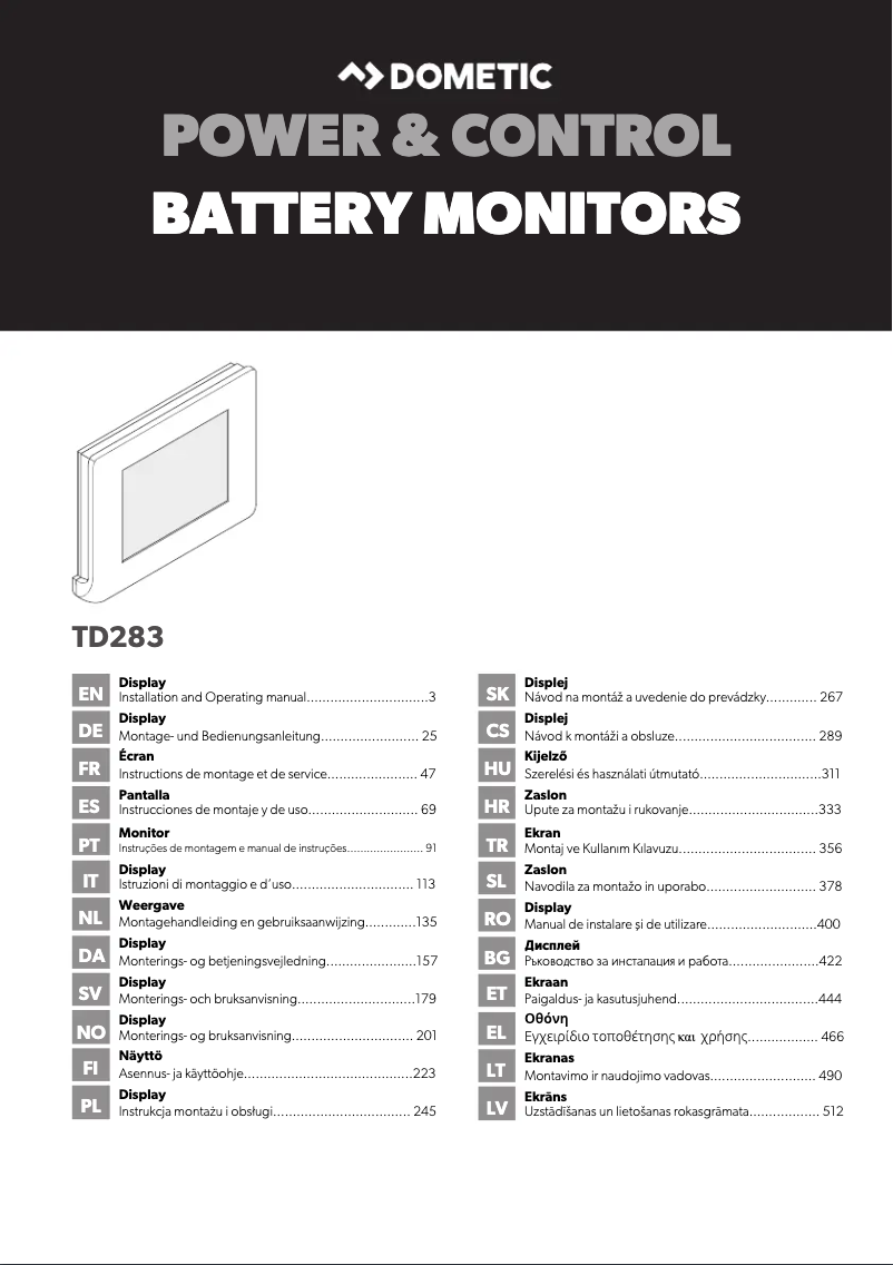 Page 1 de la notice Manuel utilisateur Dometic TD283