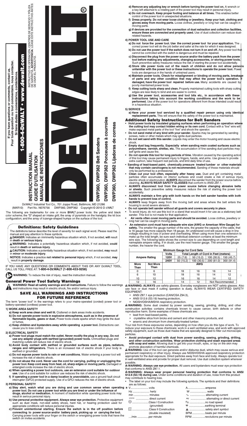 Page n°1 - Manuel utilisateur DeWalt DWP362