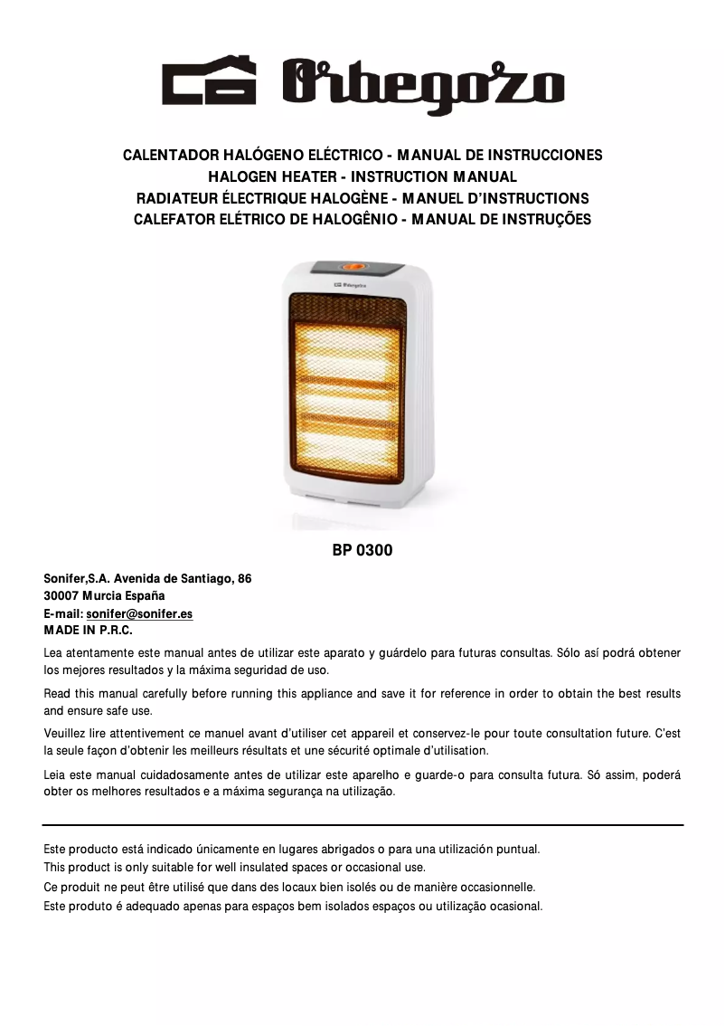 Page 1 de la notice Manuel utilisateur Orbegozo BP 0300