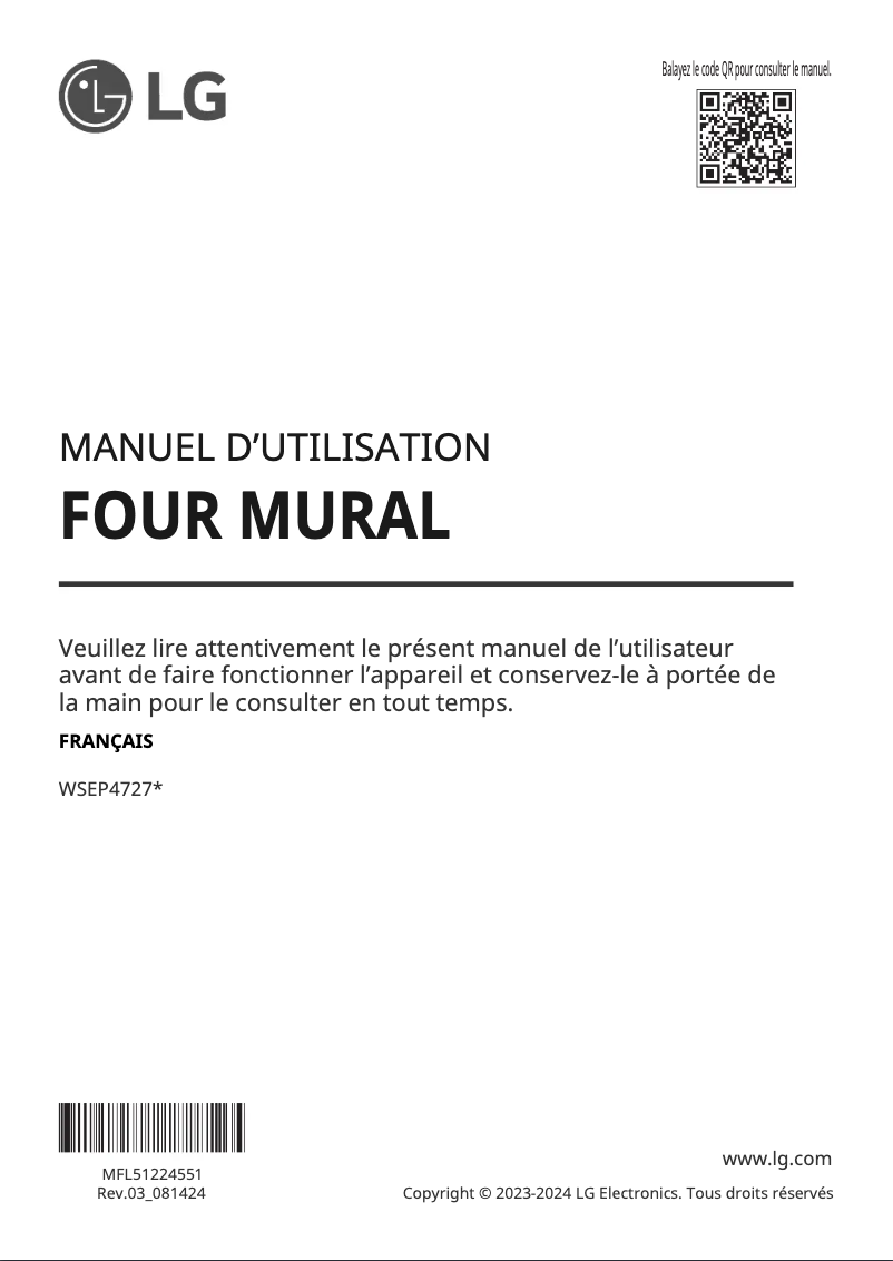 Page 1 de la notice Manuel utilisateur LG WSEP4727F