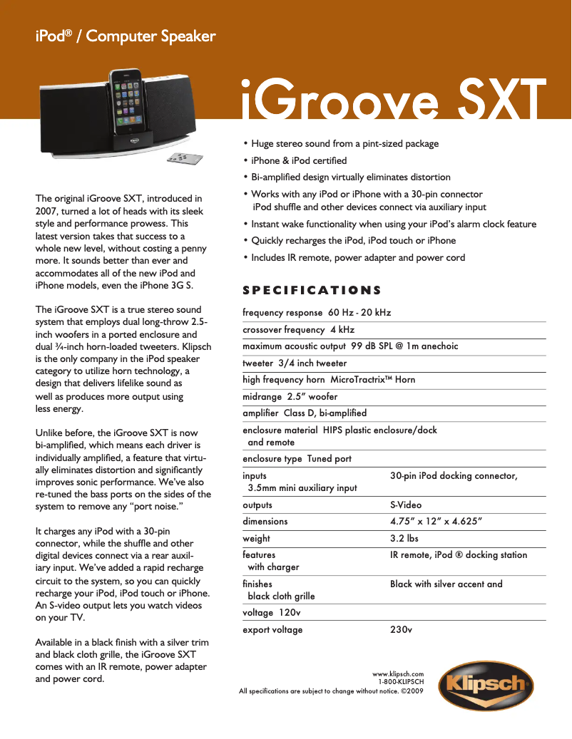 Page n°1 - Fiche technique Klipsch iGroove SXT