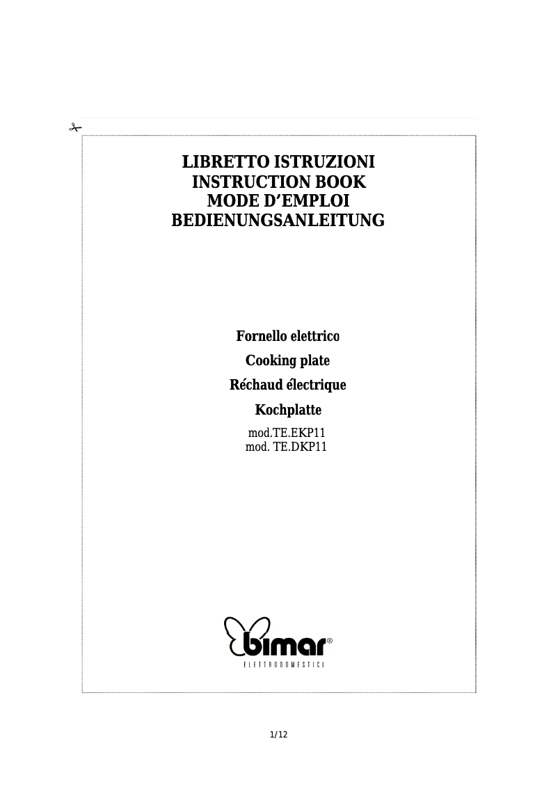 Page 1 de la notice Manuel utilisateur Bimar TE.DKP11