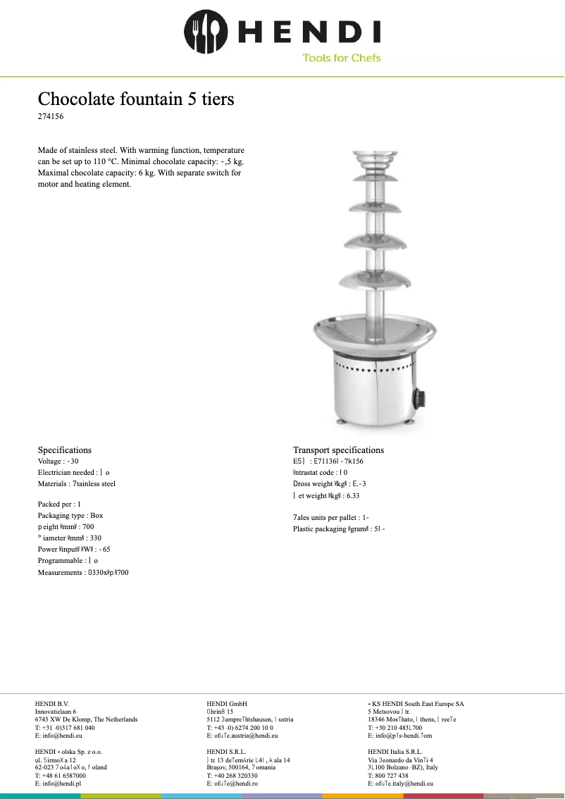 Page 1 de la notice Fiche technique Hendi 274156