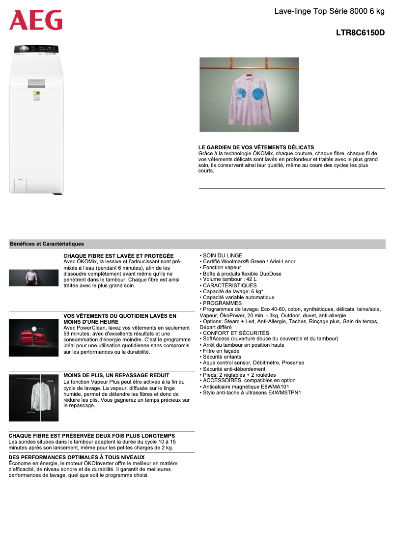 Page n°1 - Fiche technique AEG LTR8C6150D