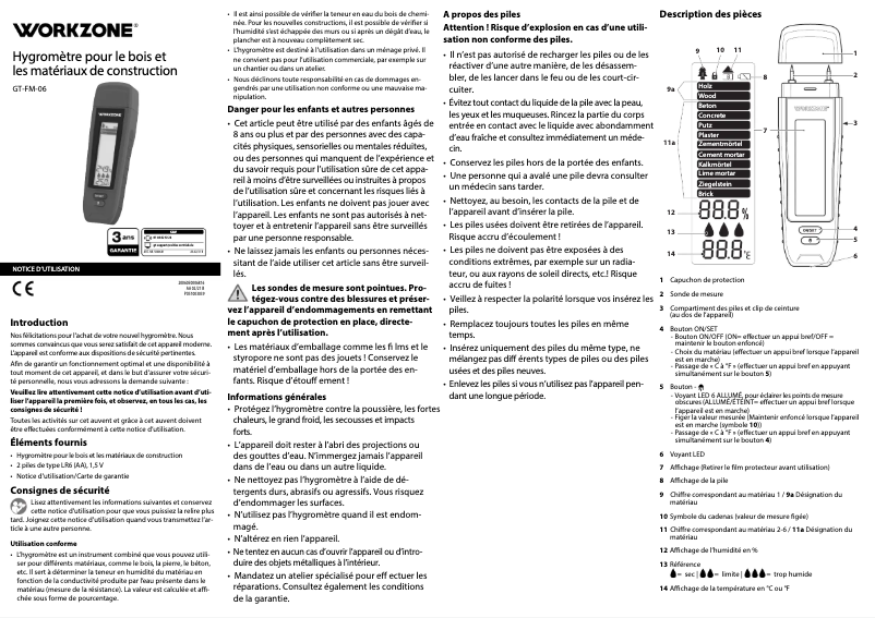 Page 1 de la notice Manuel utilisateur Workzone GT-FM-06