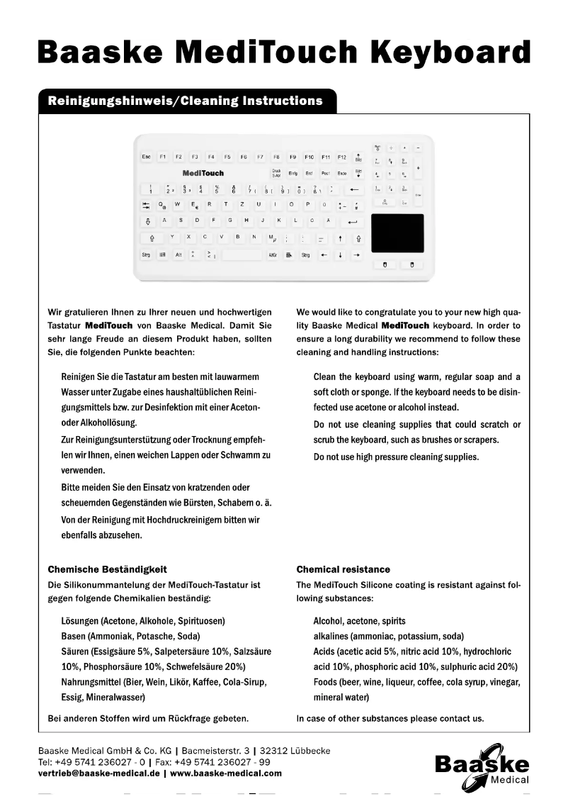 Page n°1 - Manuel utilisateur Baaske Medical MediTouch