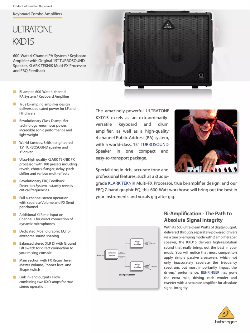 Page n°1 - Fiche technique Behringer Ultratone KXD15
