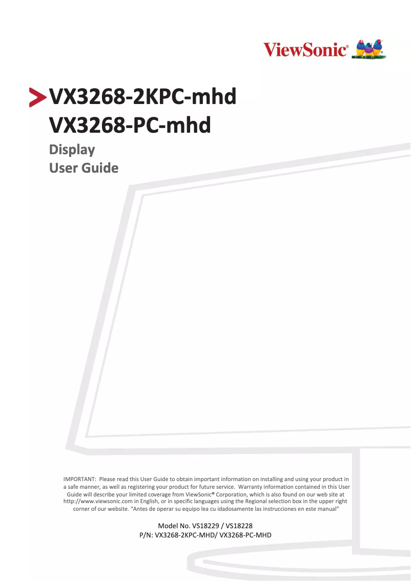Page 1 de la notice Mode d'emploi Viewsonic VX Series VX3268-2KPC-MHD