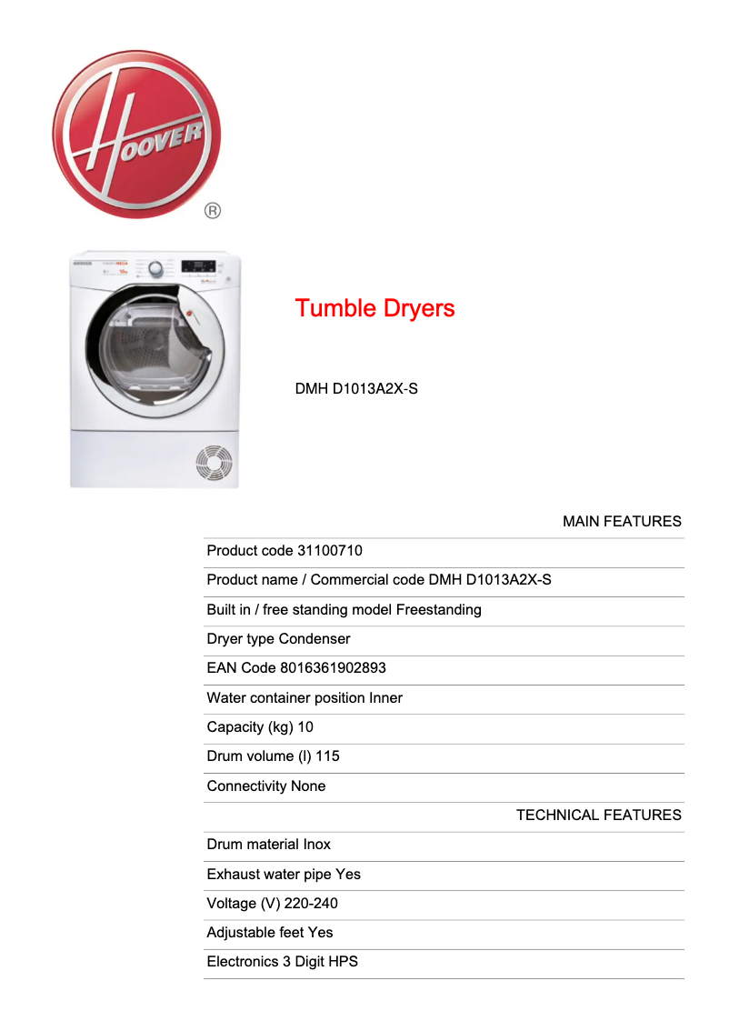 Image de la première page du manuel de l'appareil DMH D1013A2X-S